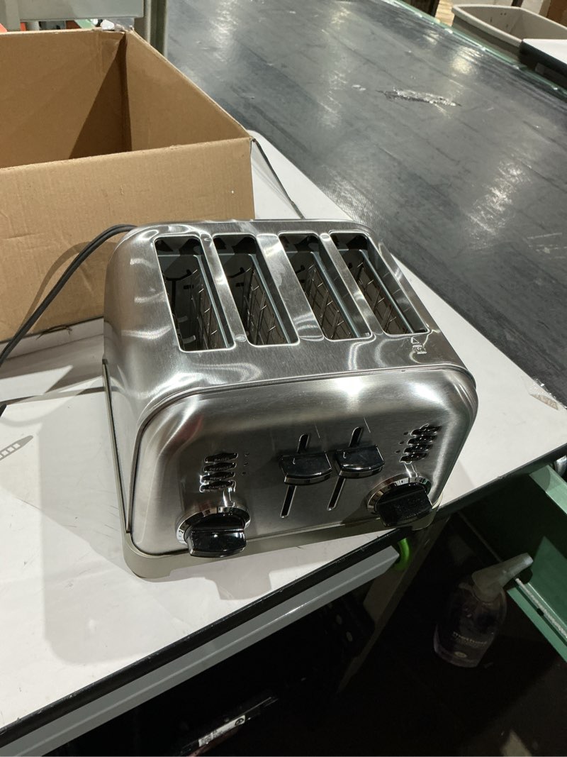 Condition photo showing Good Condition for cuisinart 4 slice compact stainless steel toaster with extra-wide slots for bread, french toast, bagels & pastries, defrost & reheat functions, cpt-180p1, brushed stainless, removable crumb tray