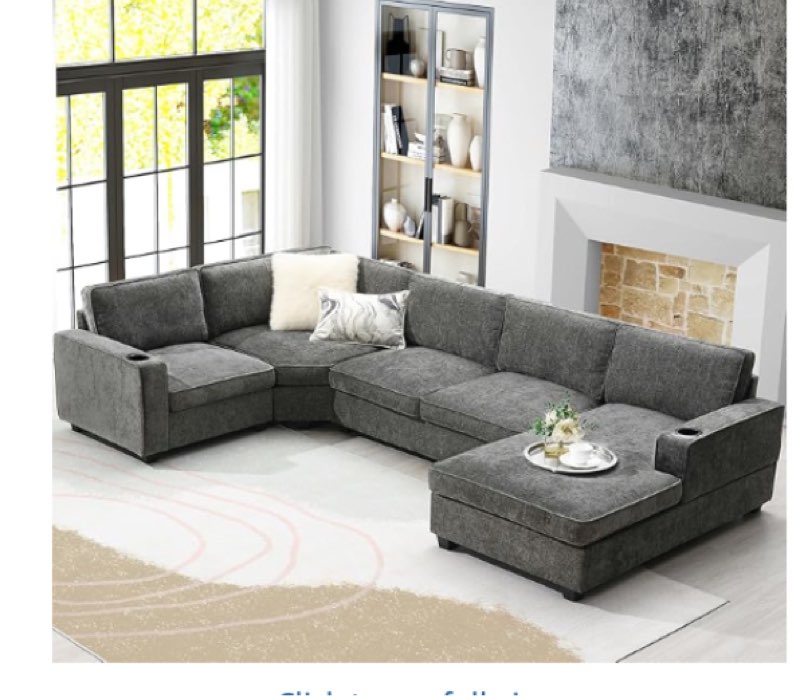 ( ( (incomplete)Merax 119" U Shaped Sectional Sofa, 6 Seat Chenille Corner Couch Set with Oversized Chaise Lounge, Comfy with Cup Holders for Living Room, Apartment black 