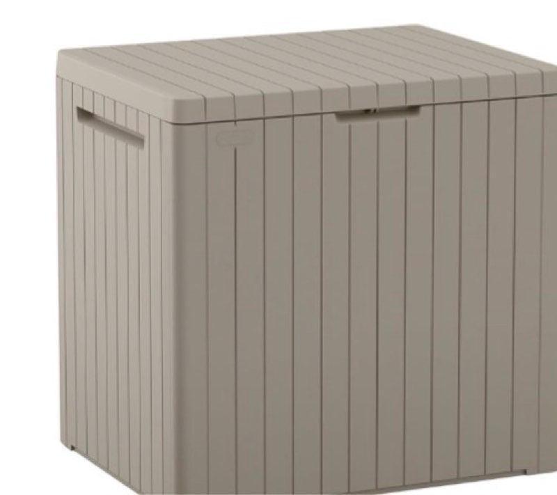 keter city 30 gallon resin outdoor storage box and patio furniture side table for pool and garden ac