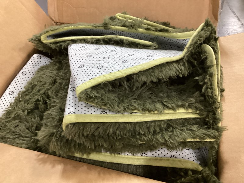 Condition photo showing Good Condition for olanly 5x7 machine washable large area rugs for living room, bedroom, soft fluffy shaggy bedside rug, indoor floor carpet for kids girls and boys, dorms, nursery, home decor aesthetic, olive green 5x7 ft olive green