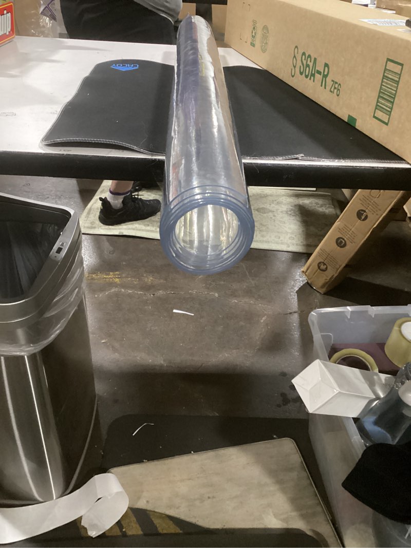 Condition photo showing As Is for (similar unknown length) deep dream 2mm thick clear table cover protector 36 x 60 inch, plastic table cover rectangle, pvc clear table protector, desk protector mat for dining room table clear 2mm 36\\\" x 60\\\" (rectangular)