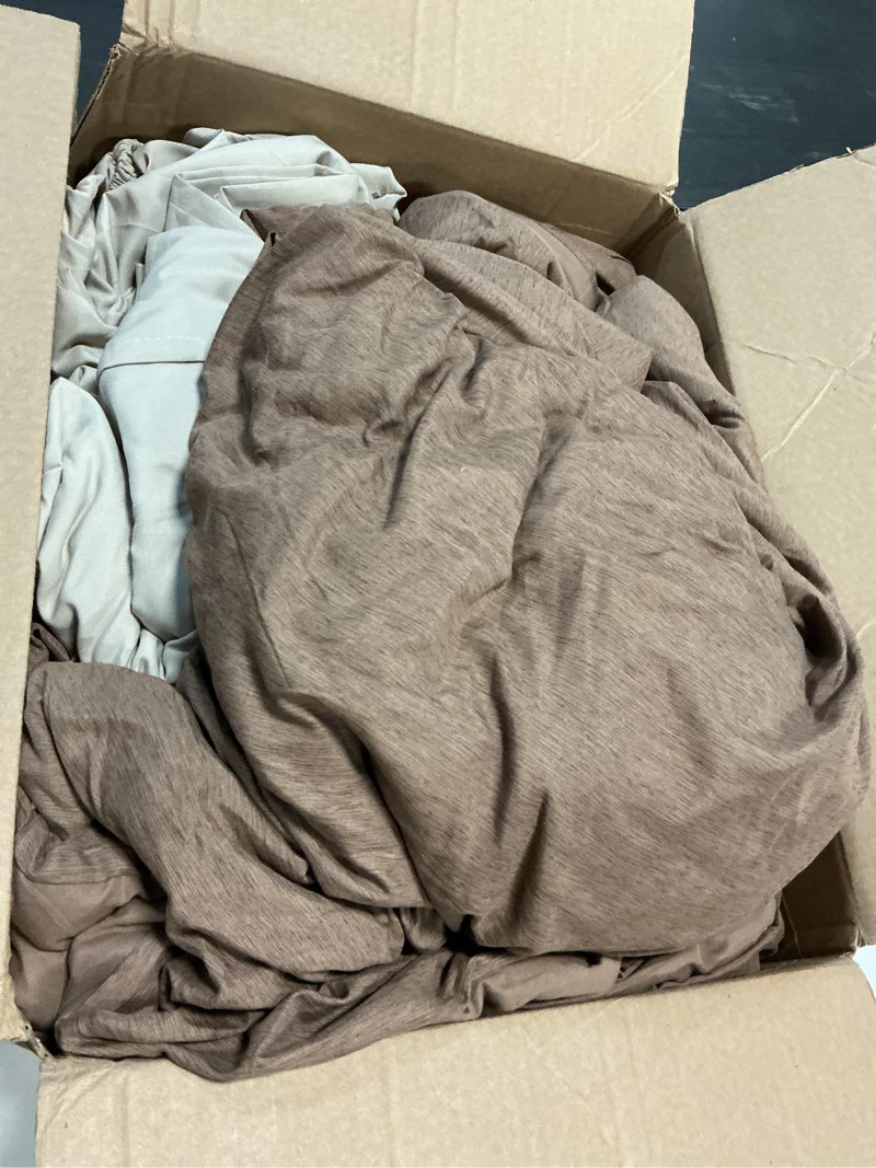 Condition photo showing As Is for monbix queen comforter set - 7 pieces cationic dyeing brown bed in a bag queen bedding sets with comforter, sheets, pillowcases & shams, reversible bedding comforters sets brown queen