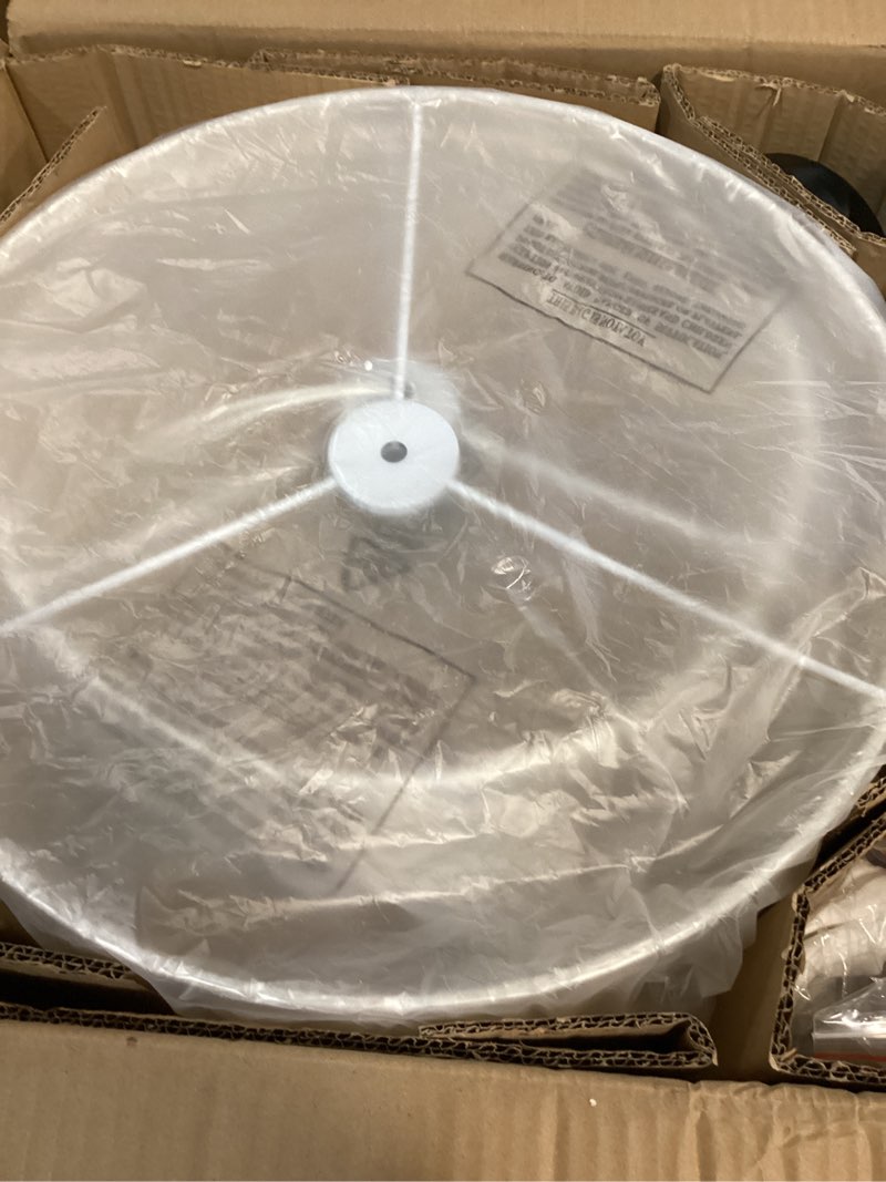 Condition photo showing Good Condition for 16" semi flush mount ceiling light fixture, close to ceiling light fixtures with farmhouse fabric linen shade, double drum black flush mount ceiling light for living room bedroom dining room kitchen