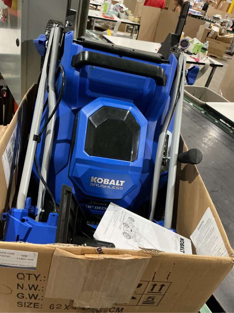 Condition photo showing As Is for kobalt dual port 80-volt, 21-in self propelled battery walk mower with (1) 6 ah battery included