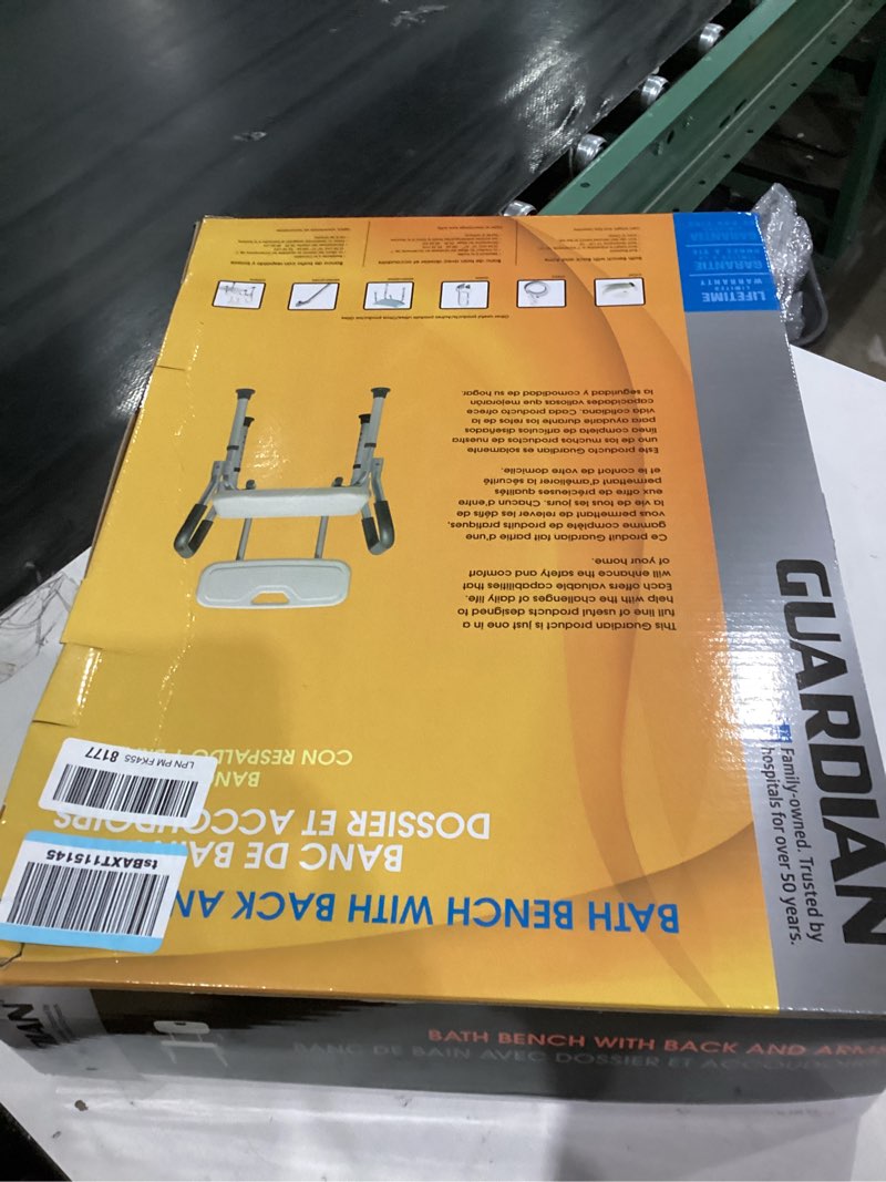 Condition photo showing As Is for Medline Shower Chair for Elderly, Seniors, Adults & Disabled - Heavy Duty Shower Seat with Padded Arms and Back for Inside Shower, Adjustable Height Bath Stool for Bathtub, 350 lb, Slip Resistant White