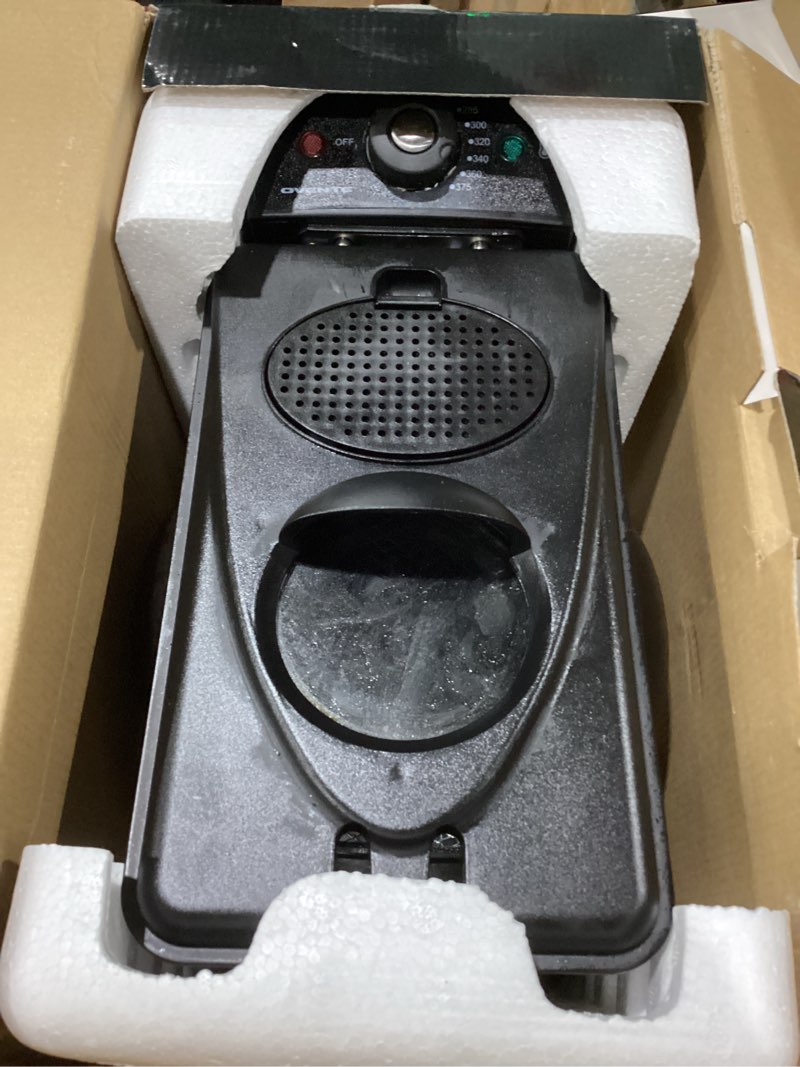 used not tested ovente electric deep fryer 2 liter capacity, 1500 watt lid with viewing window and odor filter, adjustable temperature, removable frying basket and easy to clean stainless steel body, silver fdm2201br fdm2201br - silver