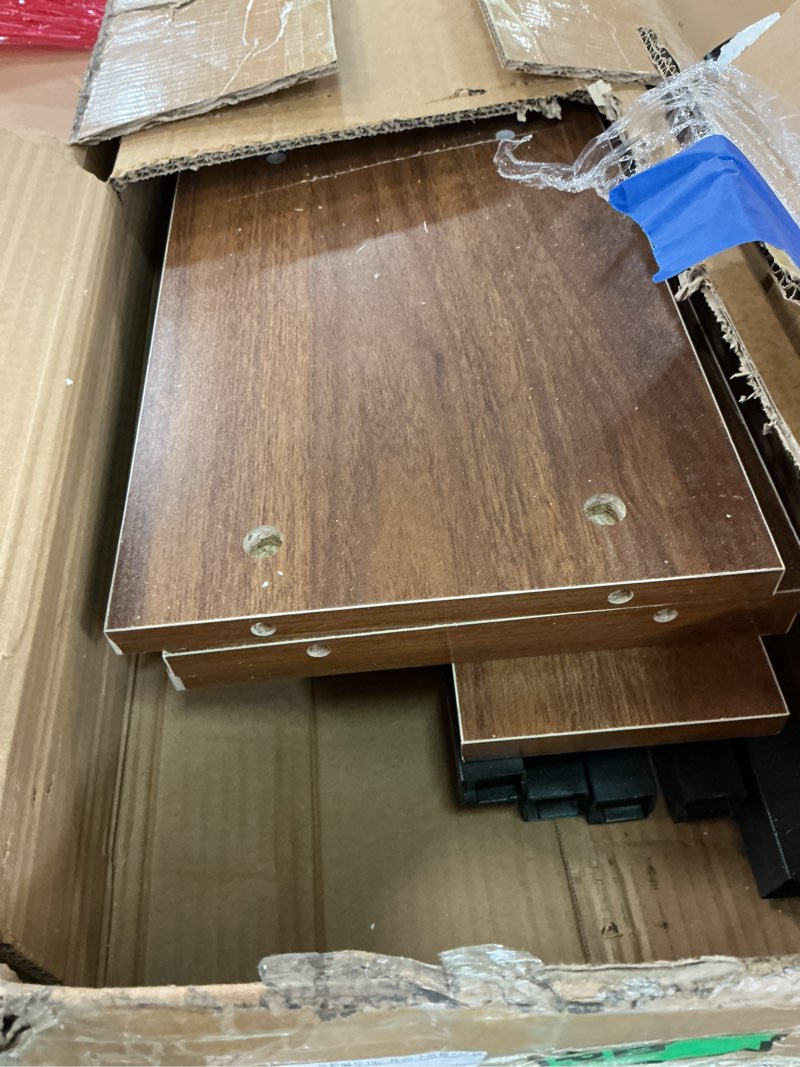 Condition photo showing As Is for Floor to Ceiling Room Divider with Shelves – Freestanding Partition Screen, Industrial Style Room Divider Furniture for Bedroom, Office (Walnut, 31.5" L x 9.5" W x 79.5" H) Walnut 31.5"L x 9.5"W x 79.5"H