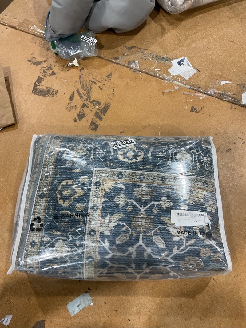 Condition photo showing New/Like New for kuta vintage washable runner rug, 2x6 blue grey beige runners for hallways non-slip kitchen bathroom rugs ultra thin soft printed oriental floral floor carpet for laundry bedroom living room nursery