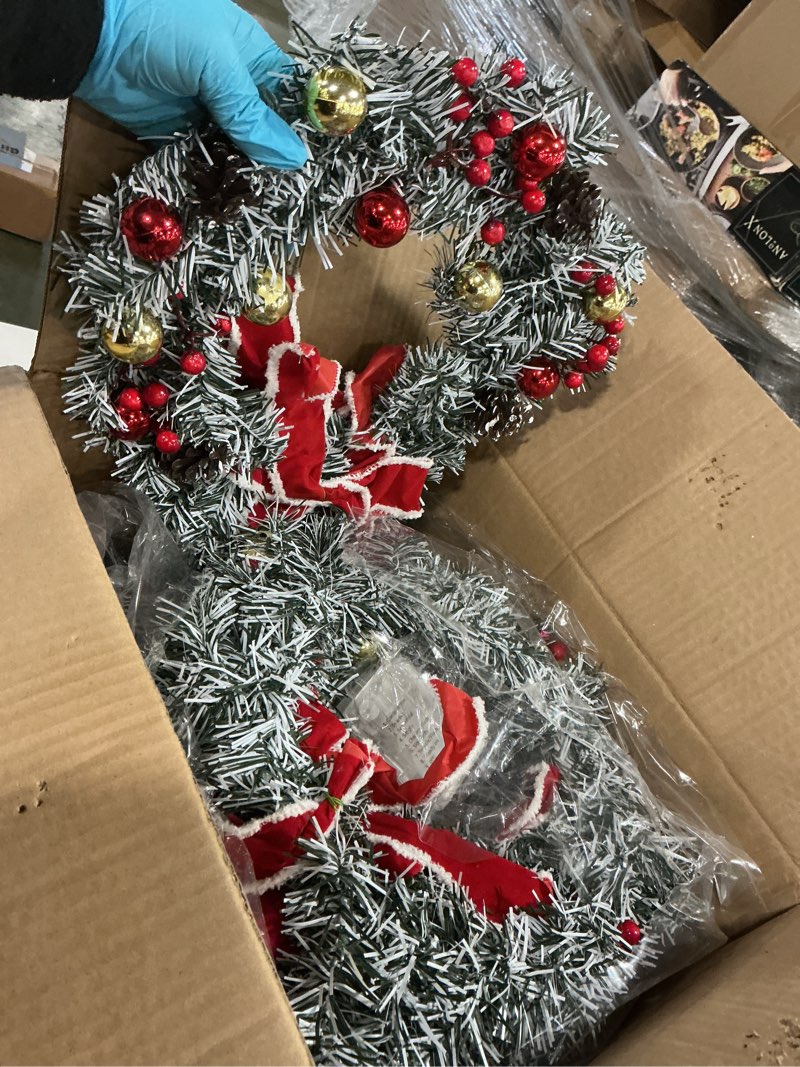 Condition photo showing Good Condition for Ceenna 8 Pcs Lighted Christmas Wreath 14 Inch Pre Lit Artificial Christmas Wreath with Battery Operated LED Light and Timer for Xmas Front Door Outdoor Window Holiday Party Decor(Red Bow)