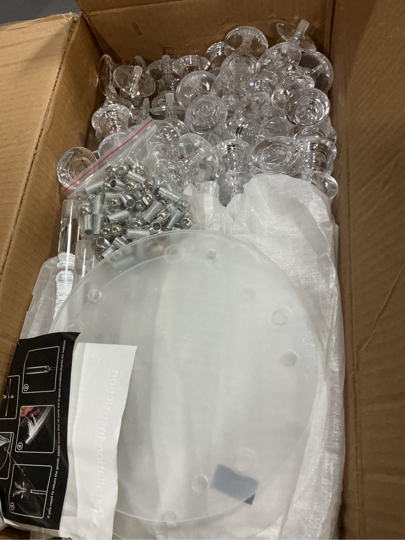 Condition photo showing Good Condition for 10Pcs Acrylic Candelabra Centerpieces for Wedding,5 Arm Clear Candelabra Table Centerpiece Acrylic Candle Stick Holders with Removable Lampshade for Party Easter Fireplace Decor Fit 0.8 LED Candle 22.6"Tall 10