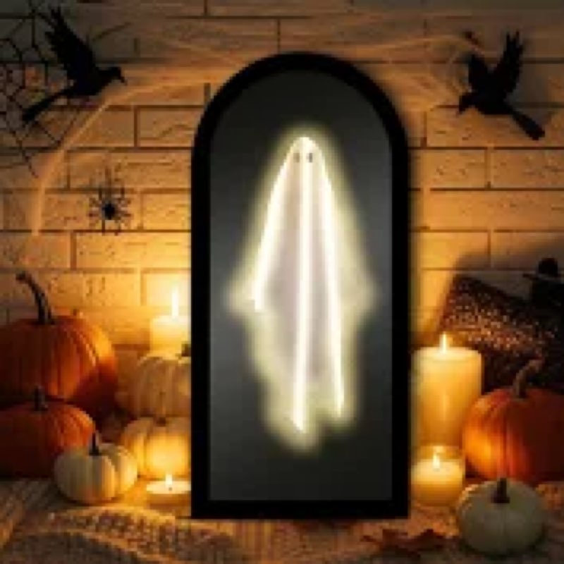 GYLCAMYCK 2025 Halloween Ghost Mirror 20 * 9.5IN Black Wavy Vanity Mirror Large Haunted Mirror for W