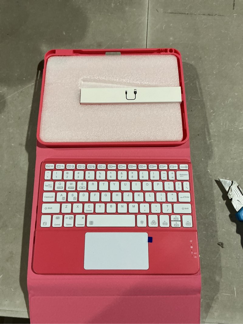 Condition photo showing Good Condition for harvopu compatible for ipad 11th 10th generation case with keyboard, folio cover with pencil holder, multi-touch trackpad, 7 color backlit, detachable keyboard for ipad (a16) 11th/10th gen (pink) | with pencil holder, multi-touch trackpad, 7 color backlit, detachable keyboard, for ipad, (a16)