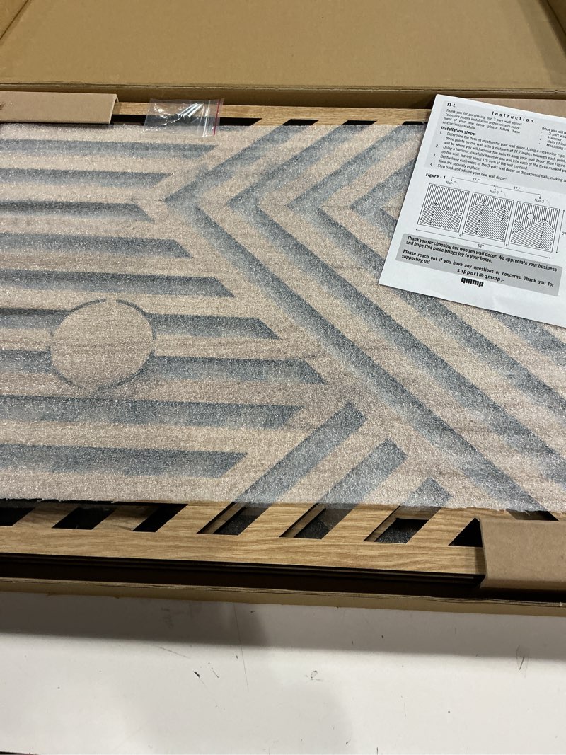 Condition photo showing New/Like New for qmmp Modern Wooden Wall Sculptures - Set of 3 - Home Decor Accent - Large Wall Art for Living Room, Bedroom, Office - Easy Installation (Oak, Large - Mountain and Sun) Oak Unframed Large - Mountain and Sun