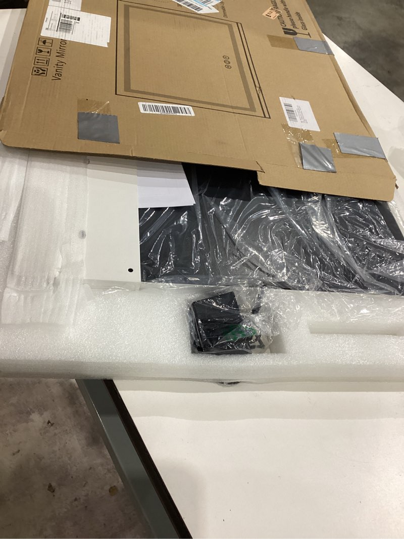 Condition photo showing As Is for fennio 23" x 18" vanity mirror with lights?led makeup mirror?hollywood mirror with 3 color modes & adjustable brightness?vanity mirror square white white 23"l x 18"w