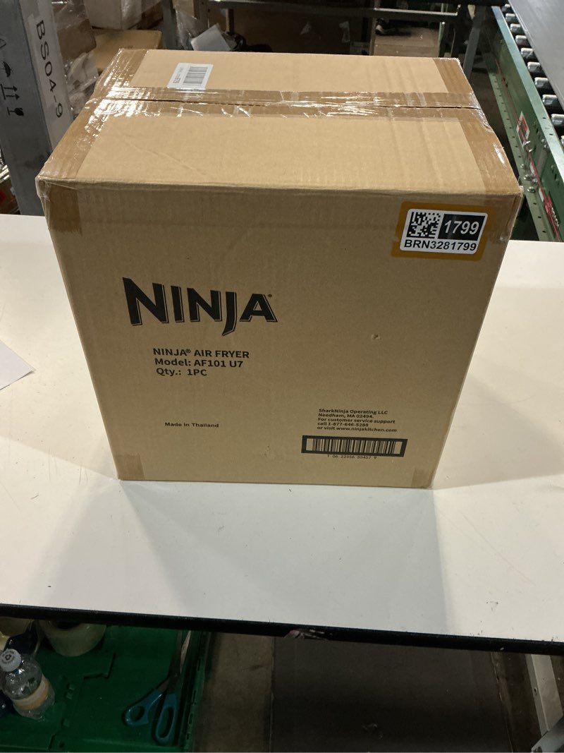 Condition photo showing New/Like New for ninja air fryer | 4 qt capacity | 4-in-1 roast, crisp, roast, reheats, & dehydrates | dishwasher safe parts | 105°f-400°f | includes 20 easy & healthy recipes | 1550 watt | grey | af101