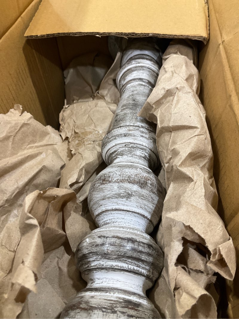 Condition photo showing Good Condition for designs pillar candle holder for pillar candles, small wooden candlestick holders, farmhouse candle holders for table centerpiece, rustic candle holder set of 3, (18", 15", 12"), white rustic