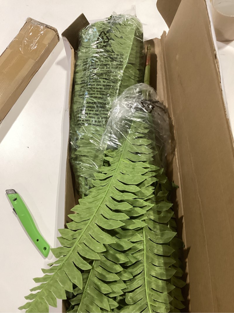 Condition photo showing Good Condition for forest prince 35\" ferns artificial bush plants large, 2 artificial boston ferns with 39 fronds for outdoors home decor