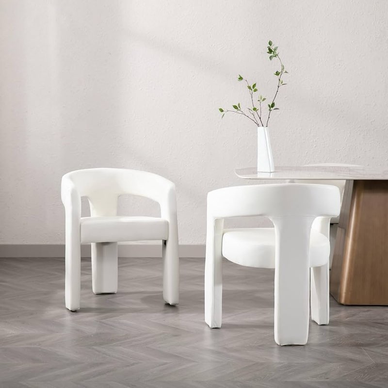 Modern Faux Leather Dining Chairs Barrel Dining Chair Upholstered Dining Room Chair With Arm Comfy Accent Side Chair For Dining Room/Living Room Number of Chairs: 4, Color: White