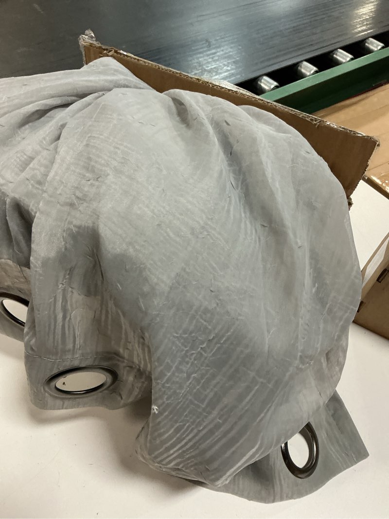 Condition photo showing As Is for 108-in white striped sheer grommet single curtain panel