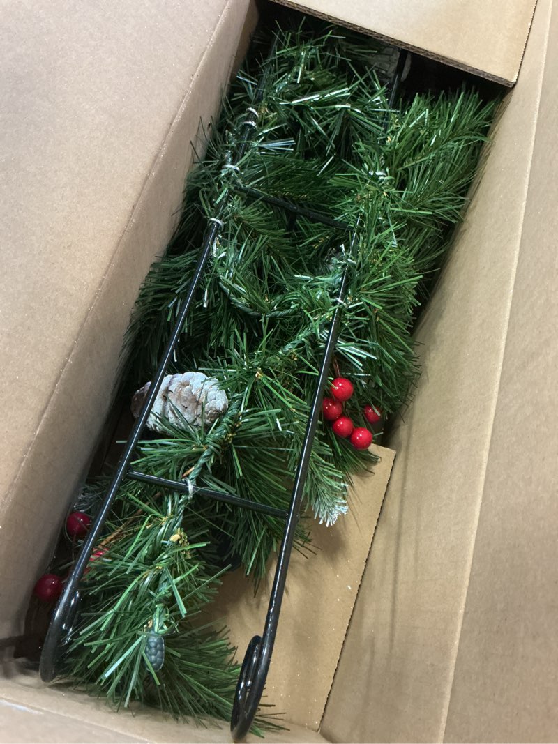 Condition photo showing Good Condition for National Tree Company 30 in Unlit Frosted Berry Artificial Christmas Centerpiece, Christmas Decoration For 3 Pillar Style Candles, with Red Berries, Pinecones, 58 Tips, Green Candleholder Sets
