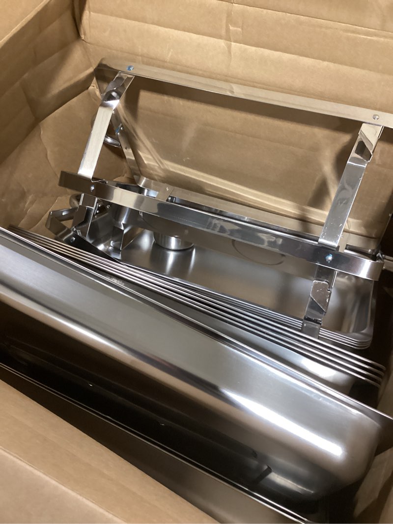Condition photo showing Good Condition for Chafing Dishes for Buffet 9QT 4 Pack, Easy Assembly, Food-Grade Stainless Steel Chafers for Catering w/Rolled Edge Design, Foldable Frame, for Party, Banquet (Full Size Food Pan)