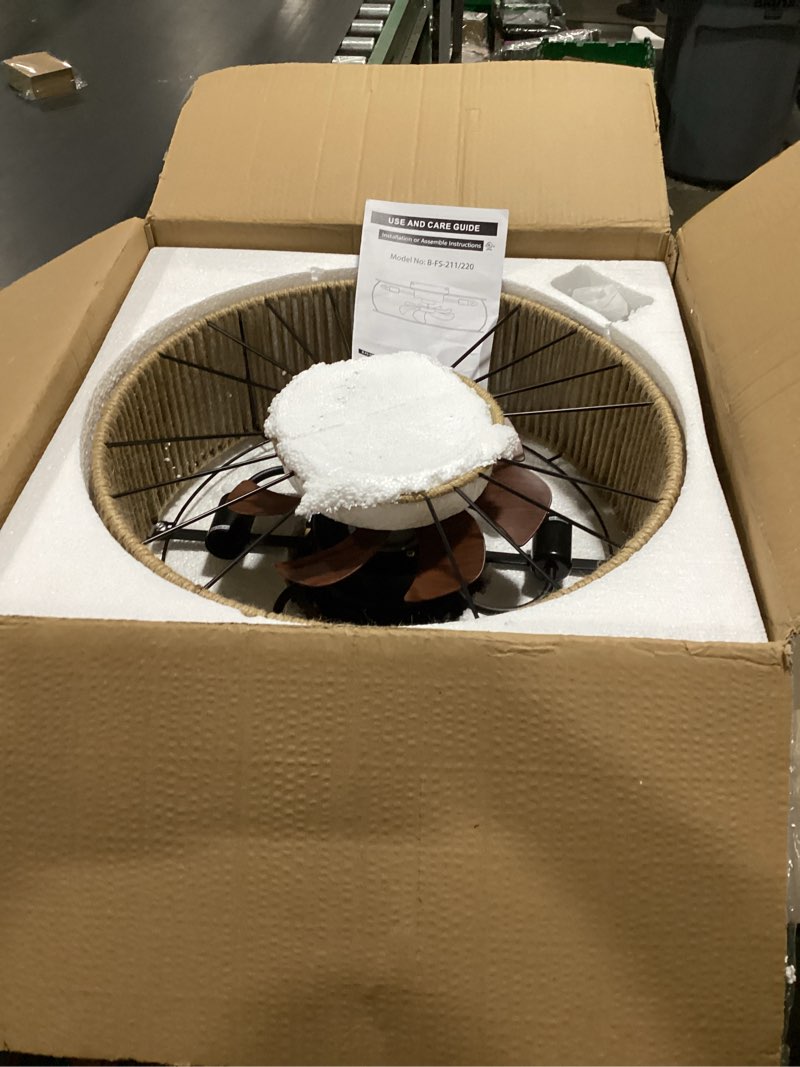 Condition photo showing New/Like New for Caged Ceiling Fans with Lights Boho Ceiling Fan Enclosed Ceiling Fans Industrial Low Profile Ceiling Fan with Lights and Remote Hemp Rope Farmhouse Fans with Light for Bedroom Kitchen