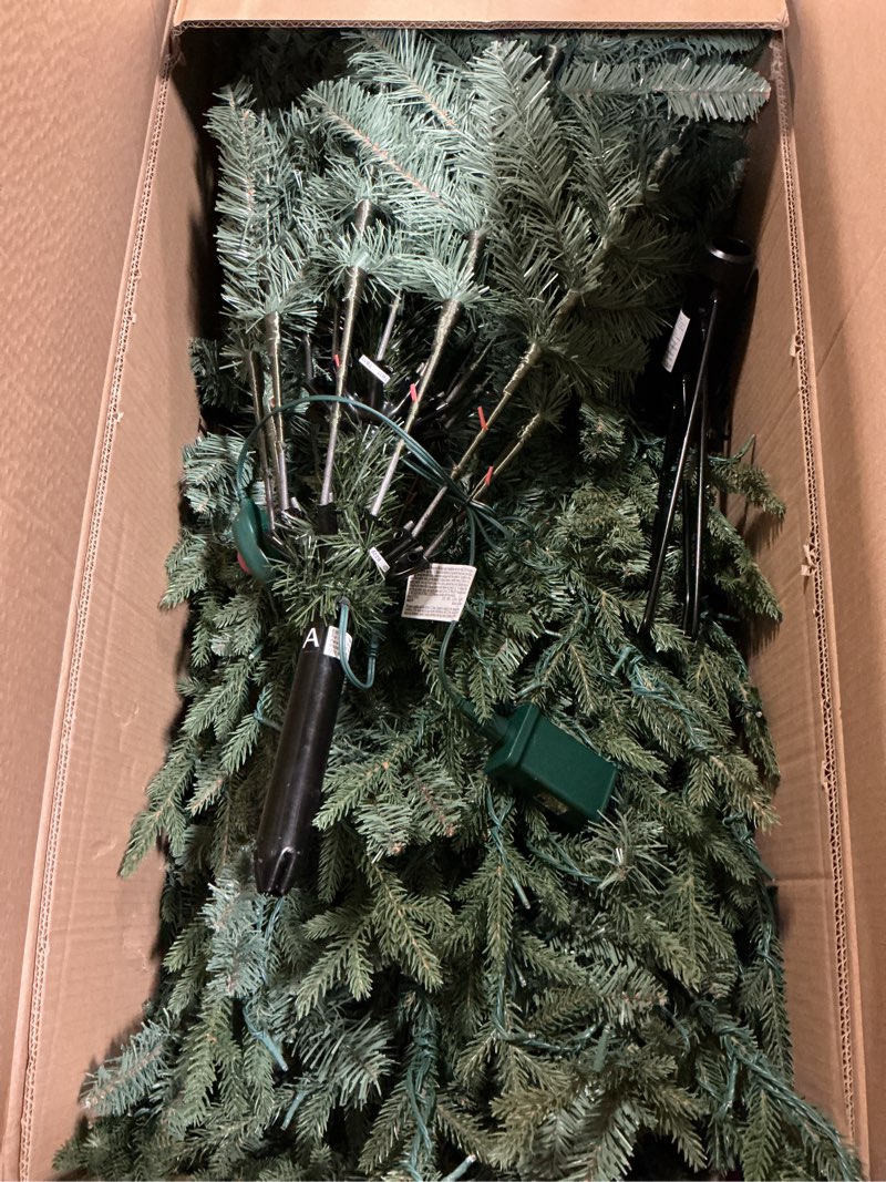 Condition photo showing As Is for GE 7.5-ft Montana Fir Pre-lit Artificial Christmas Tree with White LED Lights