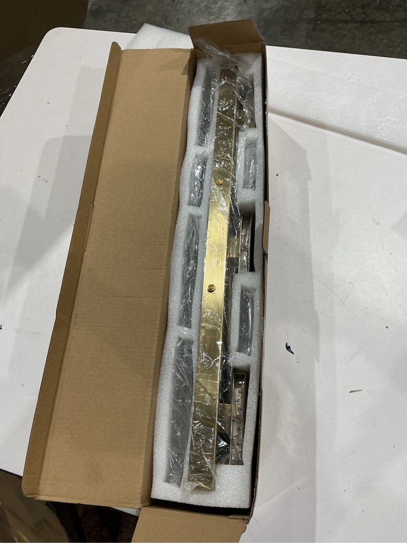 Condition photo showing Good Condition for modern brushed gold 6-lights bathroom vanity light, eleglant brass led bathroom light fixtures over mirror, dimmable acrylic shade wall lighting fixtures, hardwired wall light(h9.25in, l21.26in) 6 light m gold
