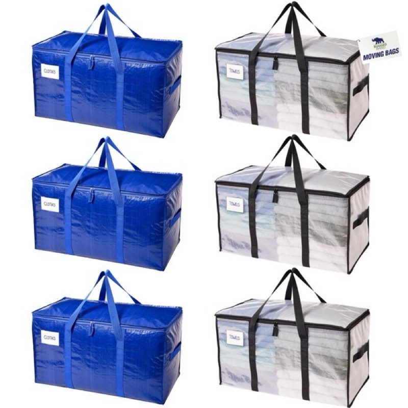 rugged rhino 6 pack heavy duty extra large moving bags, durable bag with strong handles and zipper, 