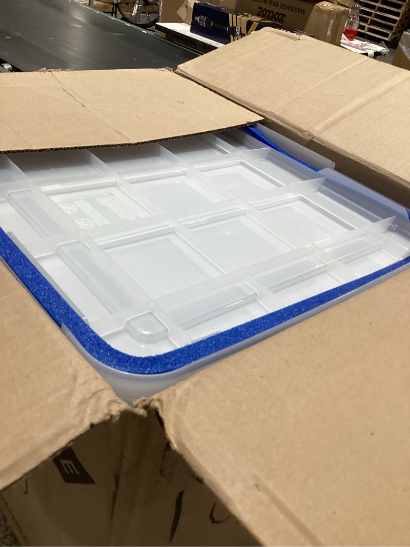 Condition photo showing Good Condition for iris usa weatherpro 44 qt storage bins with lids, 2 pack, bpa-free plastic gasket box with tight latch and seal, stackable nestable tote tub - clear/blue 44 qt. - 2 pack