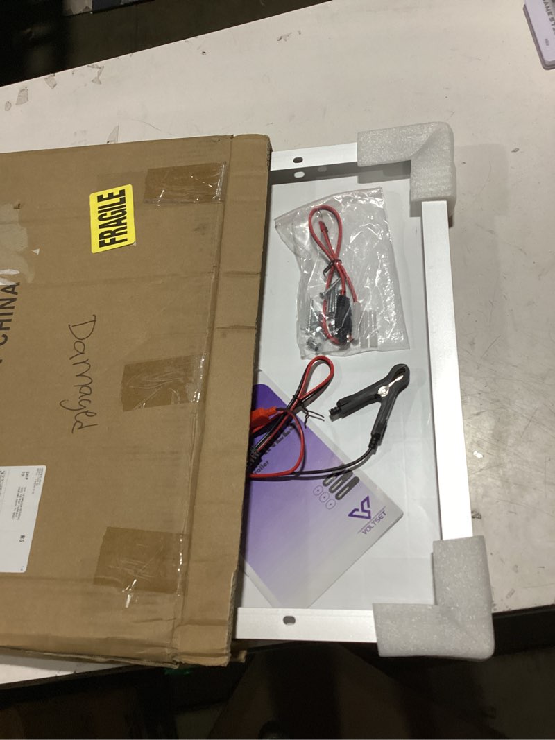 Condition photo showing As Is for voltset solar panel kit 50w 12v with mppt controller, solar battery trickle charger maintainer, waterproof solar panel with adjustable mount bracket for boat rv motorcycle marine 50w pro