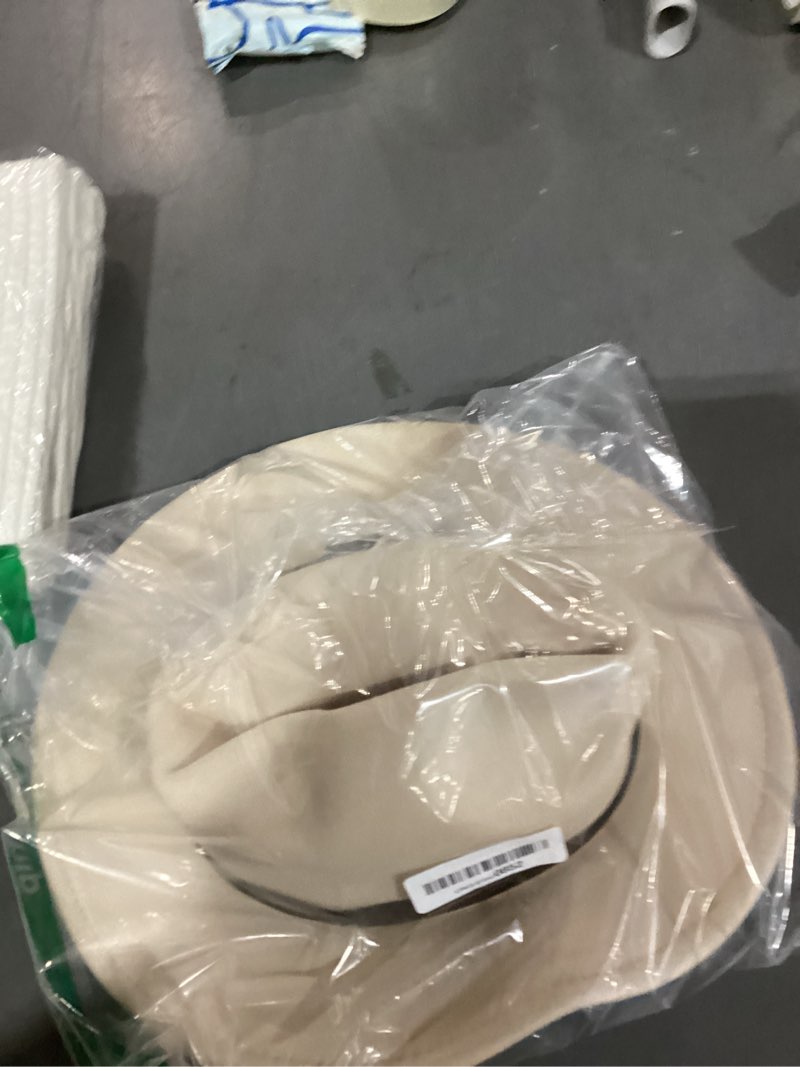 Condition photo showing Good Condition for fedora hats for men wide brim panama hat with classic belt b-belt beige 7 1/8-7 1/4