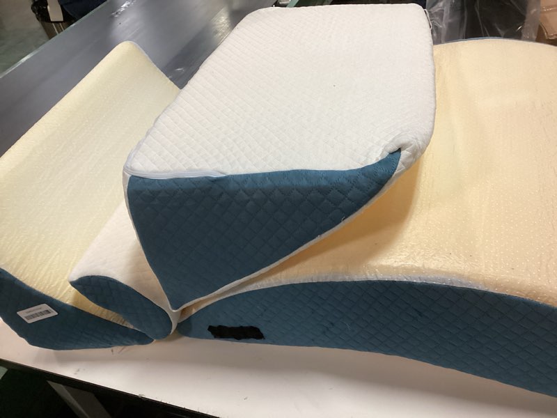 Condition photo showing As Is for Yojoker 4PCS Orthopedic Bed Wedge Pillow Set for Sleeping, Post Surgery Foam Pillow for Body, Back and Leg Pain Relief, Triangle Adjustable Support Pillow - Acid Reflux Sleeping Pillows Navy Navy 4PCS