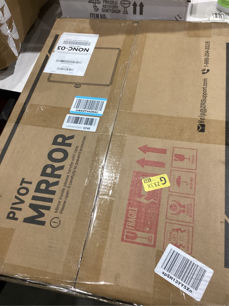 Condition photo showing Good Condition for TETOTE Pivot Mirror for Bathroom 16 x 20 Matte Black Tilt Beveled Rectangle Metal Framed Pivoting Bathroom Vanity Mirror, Modern Farmhouse Adjustable Tilting Wall Mirror, Horizontal/Vertical 20"L x 16"W Matte Black