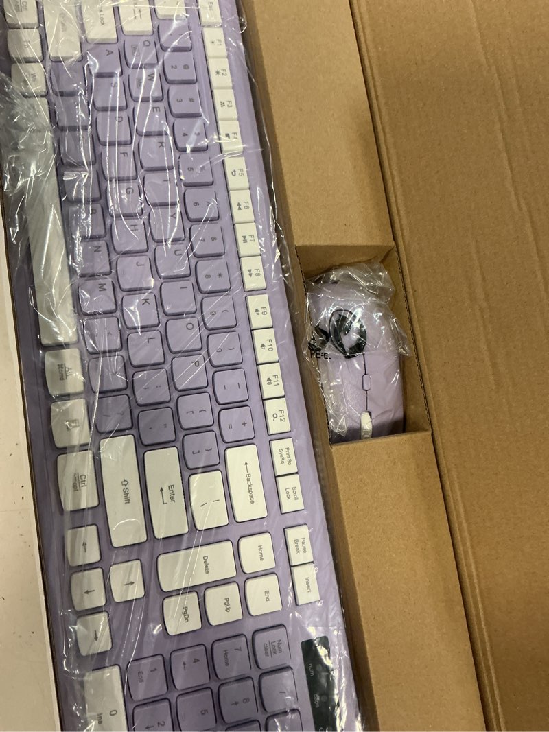 Condition photo showing New/Like New for wireless keyboard and mouse combo, full-sized wireless keyboard and adjustable dpi mouse, 2.4ghz usb receiver, silent keyboard and mouse for pc, windows, mac, desktop, laptop(purple)