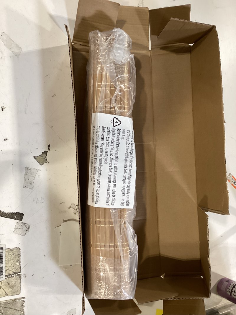 Condition photo showing Good Condition for lazblinds cordless bamboo roman shades, light filtering window treatment, roll up bamboo blinds for windows, 23'' w x 60'' h light filtering-brown206 23'' w × 60'' h