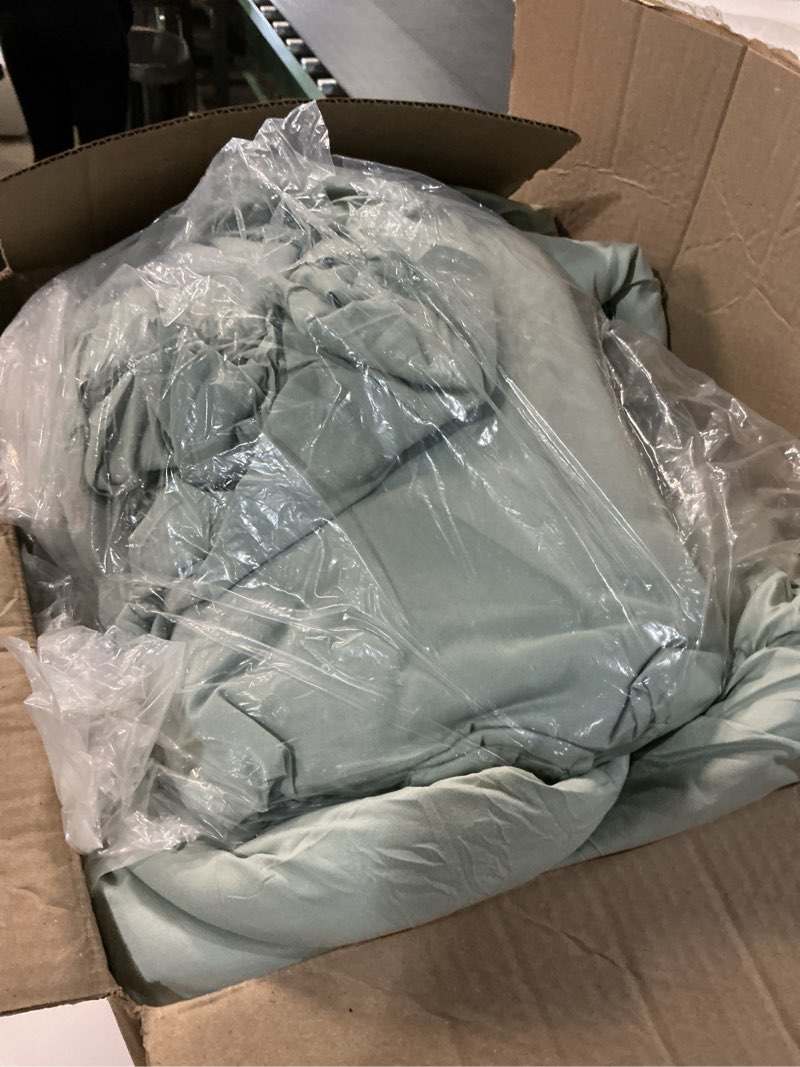 Condition photo showing Good Condition for CozyLux California King Comforter Set - 3 Pieces Sage Green Soft Luxury Cationic Dyeing Cal King Size Bedding Comforter All Season, Breathable Lightweight Bed Sets with 1 Comforter and 2 Pillow Shams Sage Green California King
