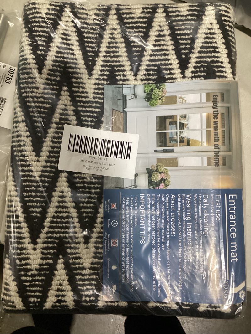 Condition photo showing Good Condition for Indoor Door Mat 31x47, Dirt Resistant & Absorbent Doormat for Entryway Inside, Non-Slip Rubber Backing Front Door Mat Indoor Entrance, Low-Profile, Washable, Black 31"x47" D- Black