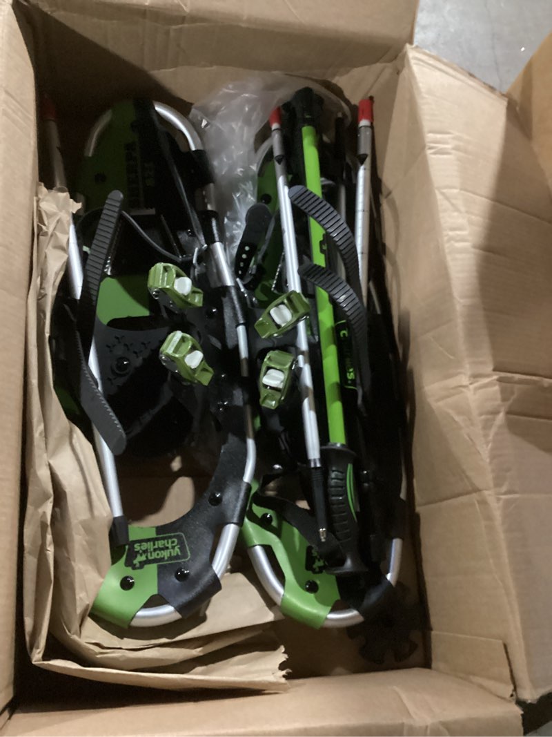Condition photo showing New/Like New for Yukon Charlie's unisex adult Sherpa Snowshoe Kit, 8x21 YUKON CHARLIES, Green/Black, 8-inch x 21-inch US