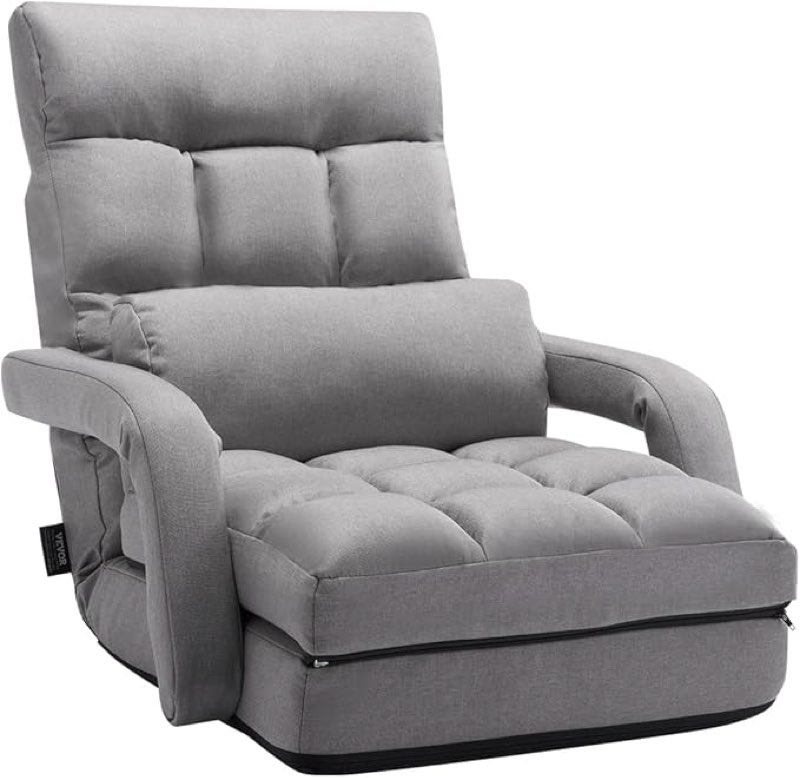 vevor floor chair, floor gaming chair with 5 adjustable position and back support, folding sofa chair with armrest for adults, sofa lounger bed with back cushion for living room and bedroom, gray