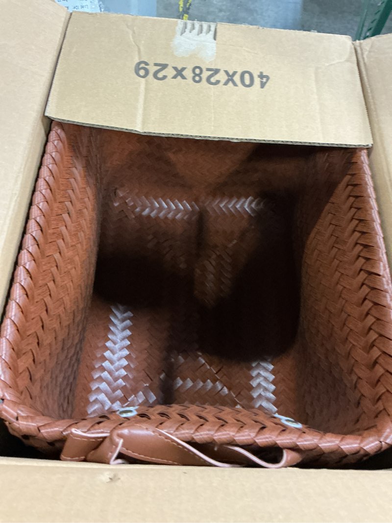 Condition photo showing Good Condition for gib large wicker storage baskets for shelves clothes blankets basket woven laundry basket for organizing, decorative rectangular closet organizers and storage bins with handles, brown, 4 pack brown large