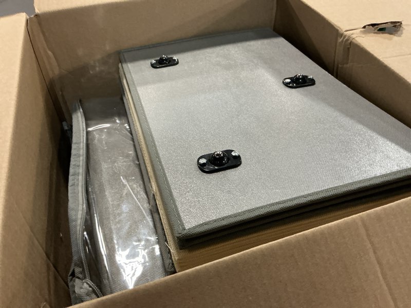 Condition photo showing As Is for dolicer 4 pack under bed storage with wheels, 6in-10in height adjustable underbed storage containers, 92l xxxl under bed drawers rolling bin with clear lids for dorm shoes clothes organizers(grey) grey white 4 pack