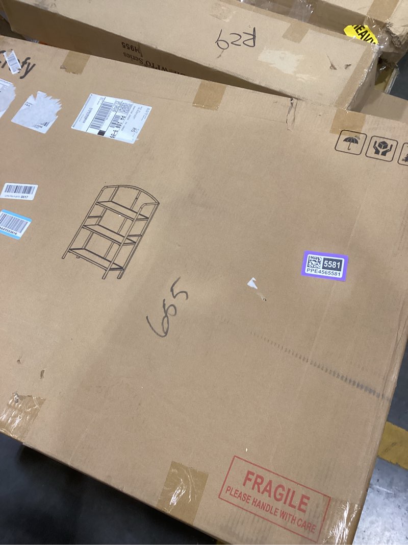 Condition photo showing As Is for Crofy No Assembly Folding Bookshelf, 3 Tier Gold Bookshelf, Metal Book Shelf for Storage, Folding Bookcase for Office Organization and Storage, 12.87" D x 30.9" W x 42.33" H