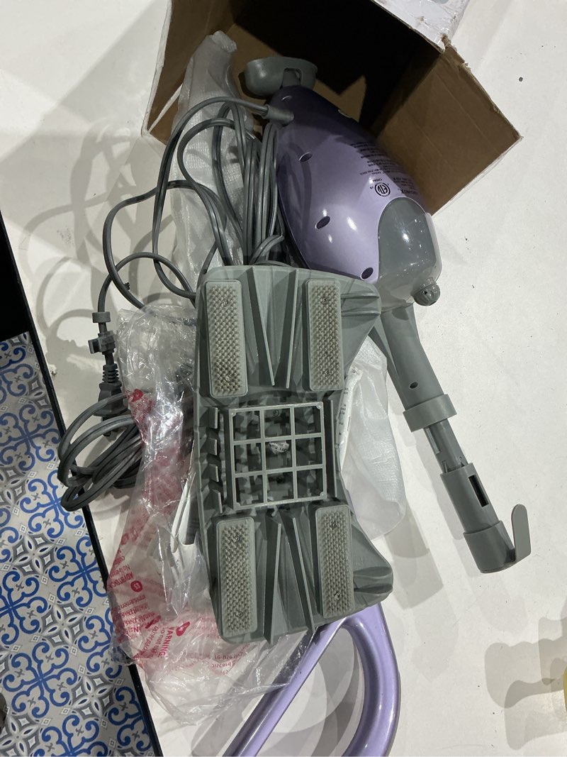 Condition photo showing As Is for shark steam pocket mop with 2 washable double-sided pads, steam sanitization, swivel steering, lightweight, steam cleaner for sealed hard floors, hardwood, marble, tile, purple, s3501 steam pocket essentials