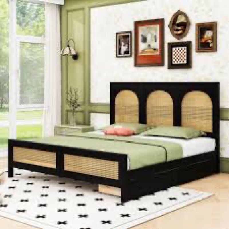 Caisa queen size wooden platform bed incomplete box 1 of 2 only