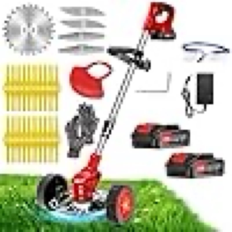 wacker 21v cordless electric grass trimmer, battery operated, 3-in-1 weed cutter, grass trimmer with 3 types of blades and wheels, lightweight for garden and patio