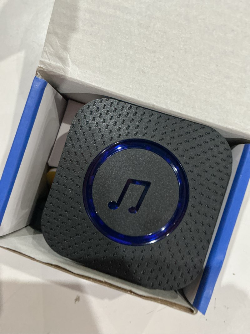 Condition photo showing As Is for battery-powered doorbell receiver, wireless door sensor, door alarm for home security/child safety/business entry