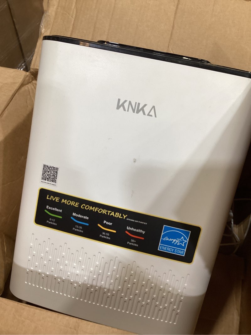 Condition photo showing As Is for knka air purifier for home bedroom large room up to 1,695 ft² in 1 hr, hepa air cleaner with washable pre-filter, aqi display, eco mode, sleep mode, pet mode for pets, dust, pollen, aph4000