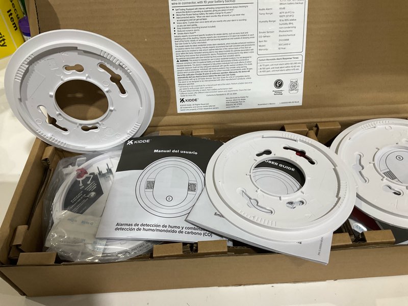 Condition photo showing As Is for kidde hardwired smoke & carbon monoxide detector for home, voice alerts, 10-year battery backup, 3-pack 3 pack