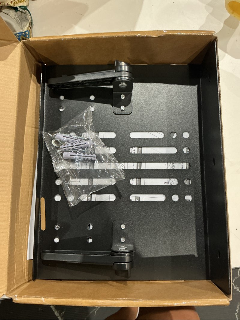 Condition photo showing Good Condition for no drilling metal projector mount, adjustable angle projector mount shelf for sofa and bedside, foldable for storage,perforated design for heat dissipation,projector wall mount for living room 10.59*8.19inch
